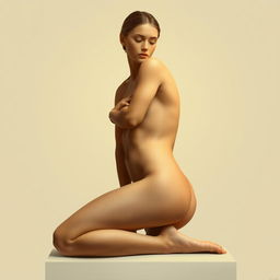 A serene depiction of a nude figure, posed gracefully in a classic art style, emphasizing natural beauty and elegance