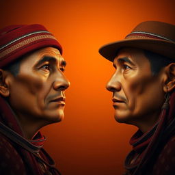 A realistic image of two male faces in a horizontal plane