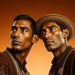 A realistic image of two male faces in a horizontal plane