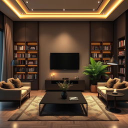 A contemporary-style living room interior with a luxurious and sophisticated ambiance