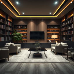 A contemporary-style living room interior with a luxurious and sophisticated ambiance