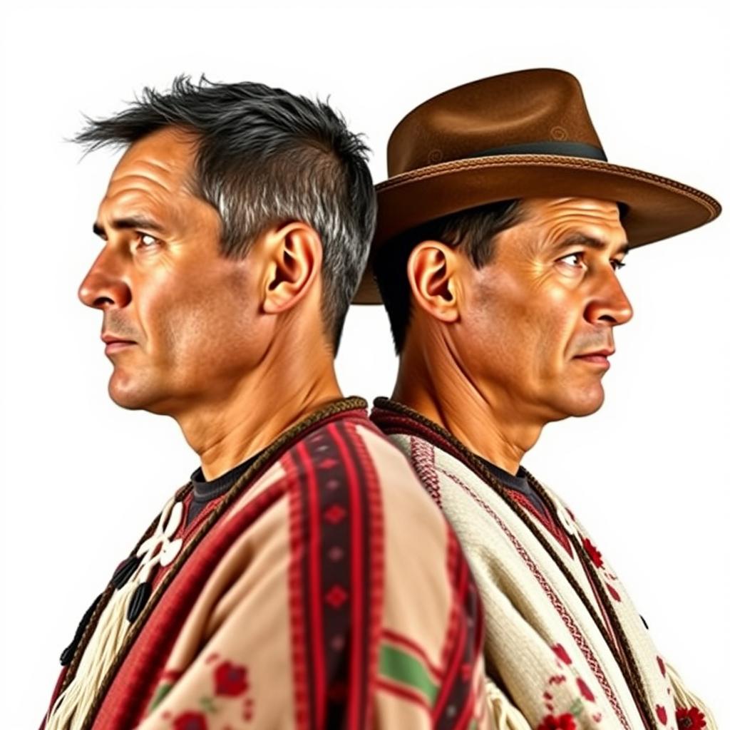 A realistic, photo-like image of two men with brown skin positioned at the center of the image