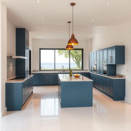 A modern kitchen featuring a sliding glass door that opens to a serene outdoor view