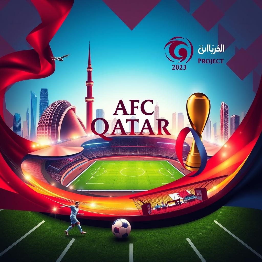 A dynamic and visually engaging cover page design for the AFC Qatar 2023 project