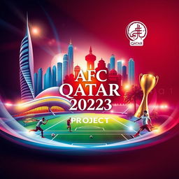 A dynamic and visually engaging cover page design for the AFC Qatar 2023 project