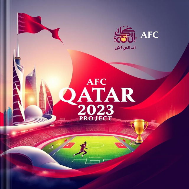 A dynamic and visually engaging cover page design for the AFC Qatar 2023 project