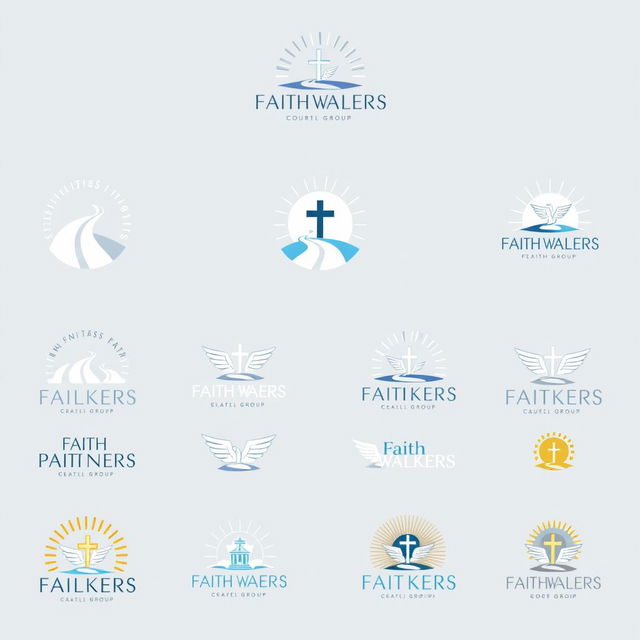 A series of 10 unique logo designs for "Faith Walkers," a church cell group focused on faith and community