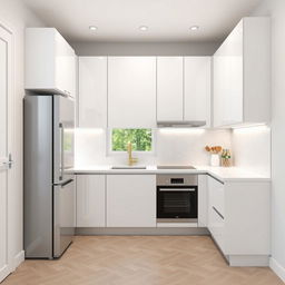 A modern kitchen design plan for a compact space measuring 2