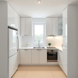 A modern kitchen design plan for a compact space measuring 2