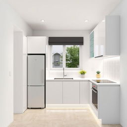 A modern kitchen design plan for a compact space measuring 2