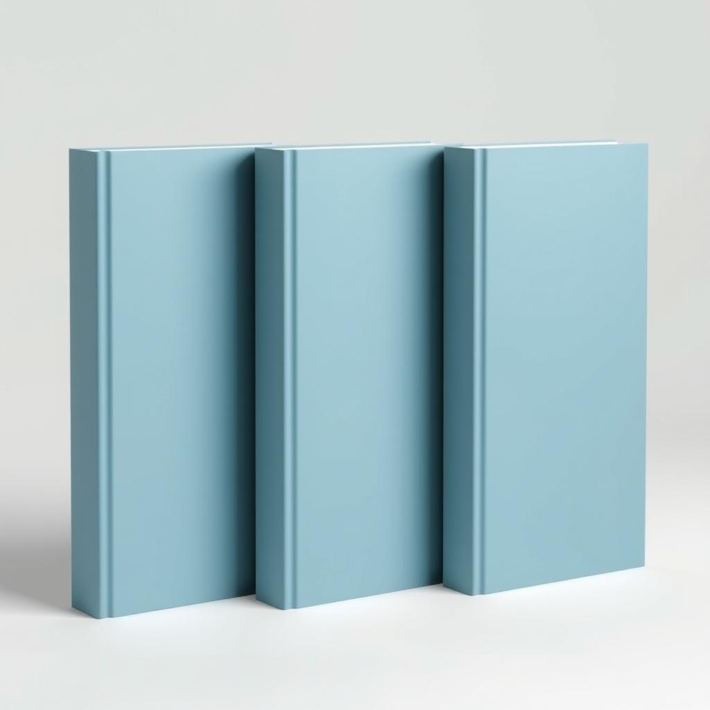 Three blank books standing upright, with a seamless design allowing for easy substitution during editing