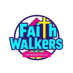 A modern and trendy logo for "Faith Walkers," designed to appeal to Generation Z, featuring the group name in bold, stylish typography that makes a prominent statement