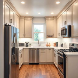 Redesign a small kitchen plan similar to style 3 and 4 but accommodate a large refrigerator that currently protrudes