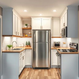 Redesign a small kitchen plan similar to style 3 and 4 but accommodate a large refrigerator that currently protrudes