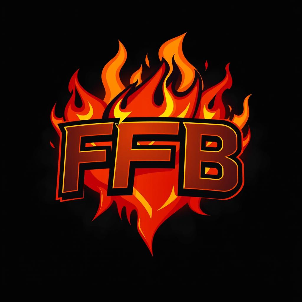 A dynamic gamer-style logo featuring the letters 'FFB' enveloped in flames