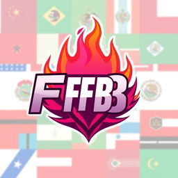 A gamer-style logo for a clan featuring the letters 'FFB', incorporating both feminine and masculine elements, with dynamic flames and the flags of Latin America in the background