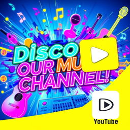 A lively and eye-catching YouTube thumbnail for a video introducing a music channel