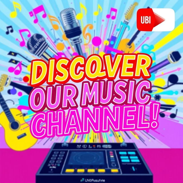 A lively and eye-catching YouTube thumbnail for a video introducing a music channel