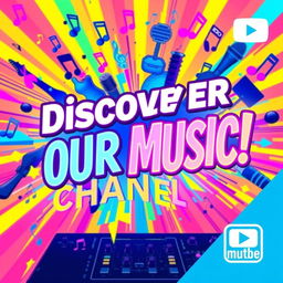 A lively and eye-catching YouTube thumbnail for a video introducing a music channel