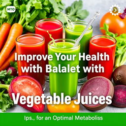 An eye-catching YouTube thumbnail promoting health improvement through vegetable juices