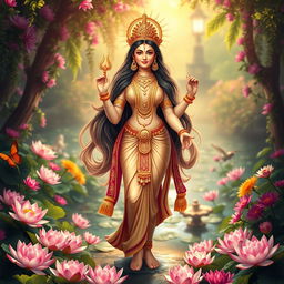 A representation of the Hindu goddess Lakshmi, embodying beauty and grace