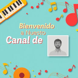 Miniatura atractiva en español para un video de introducción a un canal de música, con espacio reservado para insertar una foto personal