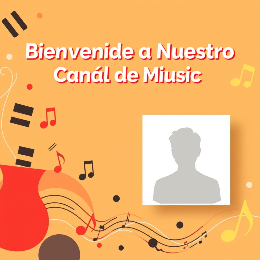 Miniatura atractiva en español para un video de introducción a un canal de música, con espacio reservado para insertar una foto personal