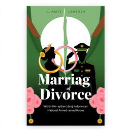 A book cover design illustrating the dynamics of marriage and divorce within the life of the Indonesian National Armed Forces (TNI)