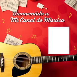 Miniatura llamativa para un video de introducción a tu canal de música con guitarra, con espacio reservado para insertar una foto tuya