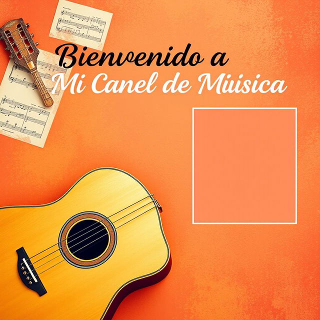 Miniatura llamativa para un video de introducción a tu canal de música con guitarra, con espacio reservado para insertar una foto tuya