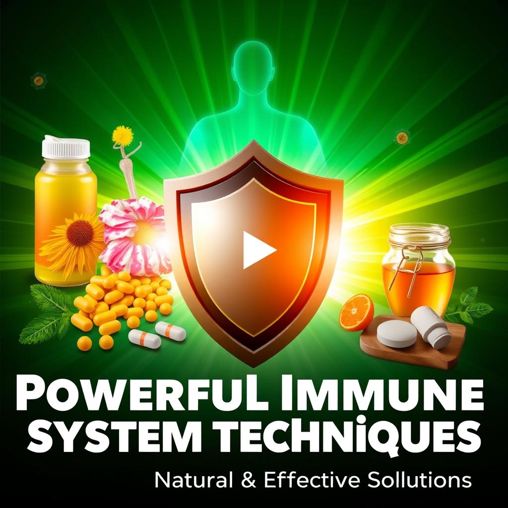 A compelling YouTube thumbnail highlighting natural techniques and supplements for a powerful immune system