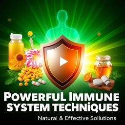 A compelling YouTube thumbnail highlighting natural techniques and supplements for a powerful immune system