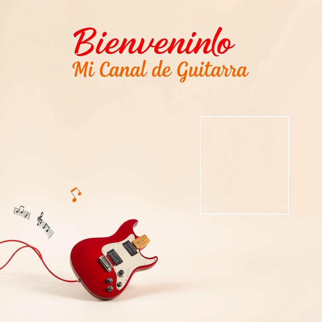 Miniatura llamativa para un video de introducción a tu canal de música centrado en la guitarra, con espacio reservado para insertar una foto tuya