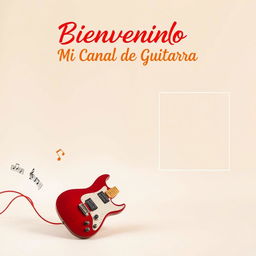 Miniatura llamativa para un video de introducción a tu canal de música centrado en la guitarra, con espacio reservado para insertar una foto tuya