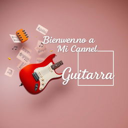 Miniatura llamativa para un video de introducción a tu canal de música centrado en la guitarra, con espacio reservado para insertar una foto tuya