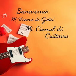 Miniatura llamativa para un video de introducción a tu canal de música centrado en la guitarra, con espacio reservado para insertar una foto tuya