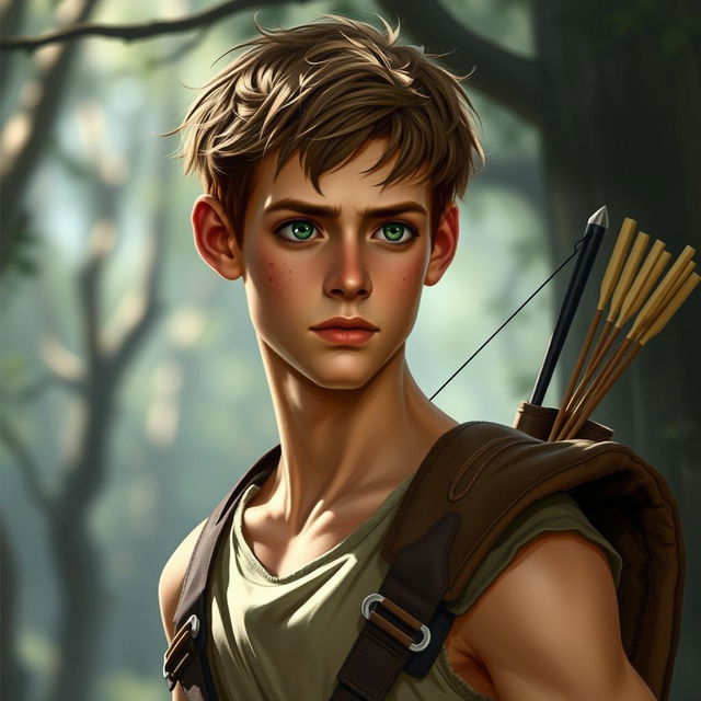 Bran, a lean and agile young man with a wiry build, is depicted in his natural wilderness setting