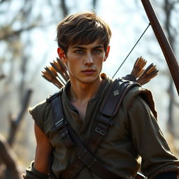 Bran, a lean and agile young man with a wiry build, is depicted in his natural wilderness setting