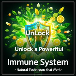 A dynamic YouTube thumbnail focusing on enhancing the immune system with natural techniques and supplements