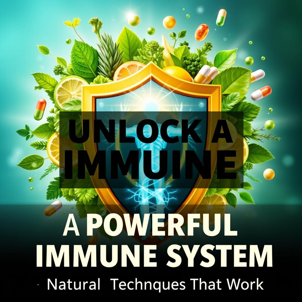 A dynamic YouTube thumbnail focusing on enhancing the immune system with natural techniques and supplements