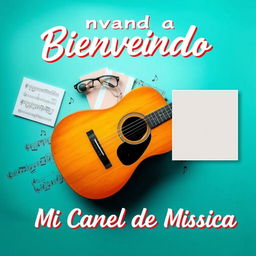 Miniatura atractiva para un video de introducción a tu canal de música con guitarra, con espacio para insertar una foto tuya