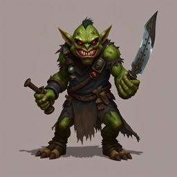 Groth, an imposing goblin leader, stands noticeably taller and more muscular than his kin, at about 4 feet tall