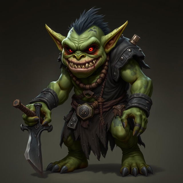 Groth, an imposing goblin leader, stands noticeably taller and more muscular than his kin, at about 4 feet tall