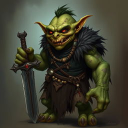 Groth, an imposing goblin leader, stands noticeably taller and more muscular than his kin, at about 4 feet tall