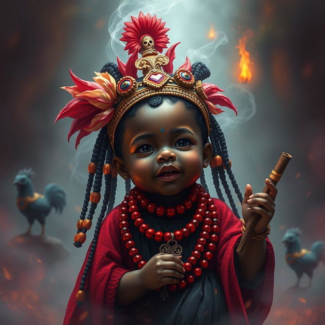 A spiritually guided scene featuring a child of Elegua, the African Diaspora deity