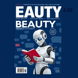 A realistic magazine cover with the large title "BEAUTY" at the top against a dark blue background filled with chat bubbles