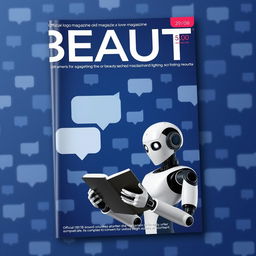 A realistic magazine cover with the large title "BEAUTY" at the top against a dark blue background filled with chat bubbles