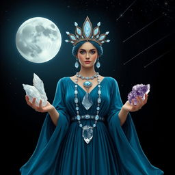 Luna, the Goddess of the Moon, is enchanting in a deep aqua/blue colored dress with flowing sleeves, reminiscent of the ocean's depths