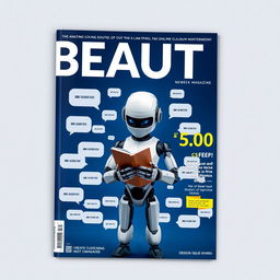 A realistic magazine cover featuring the word 'BEAUTY' prominently at the top against a dark blue background