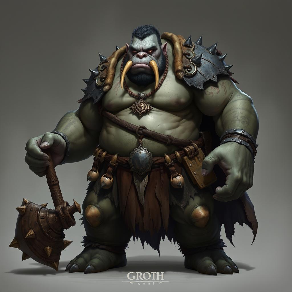 Groth is an impressive ogre, standing about 10 feet tall with a powerful, muscular build